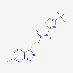 molecular formula C16H20N6OS2 B12596105 2-[(5,7-Dimethyl[1,2,4]triazolo[4,3-a]pyrimidin-3-yl)sulfanyl]-N-[4-(2-methyl-2-propanyl)-1,3-thiazol-2-yl]acetamide 