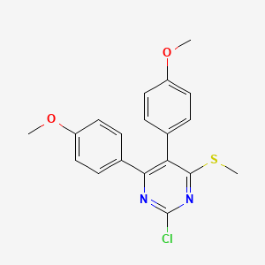 molecular formula C19H17ClN2O2S B12596138 Pyrimidine, 2-chloro-4,5-bis(4-methoxyphenyl)-6-(methylthio)- CAS No. 651316-42-6