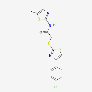 molecular formula C15H12ClN3OS3 B12596468 Acetamide,2-[[4-(4-chlorophenyl)-thiazol-2-YL]thio]-N-(5-methyl-thiazol-2-YL)- 