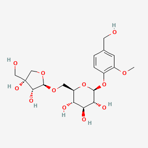 molecular formula C19H28O12 B1259659 4-hydroxymethyl-2-methoxyphenyl-1-O-beta-D-apiofuranosyl-(1->6)-O-beta-D-glucopyranoside 