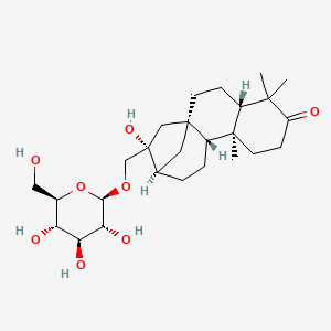 molecular formula C26H42O8 B1259758 (1S,4S,9S,10R,13R,14R)-14-hydroxy-5,5,9-trimethyl-14-[[(2R,3R,4S,5S,6R)-3,4,5-trihydroxy-6-(hydroxymethyl)oxan-2-yl]oxymethyl]tetracyclo[11.2.1.01,10.04,9]hexadecan-6-one 