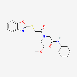 molecular formula C20H27N3O4S B12597680 Acetamide,2-(2-benzoxazolylthio)-N-[2-(cyclohexylamino)-2-oxoethyl]-N-(2-methoxyethyl)- 