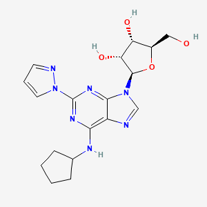 molecular formula C18H23N7O4 B12597865 (2R,3R,4S,5R)-2-(6-(cyclopentylamino)-2-(1H-pyrazol-1-yl)-9H-purin-9-yl)-5-(hydroxymethyl)-tetrahydrofuran-3,4-diol CAS No. 915097-77-7