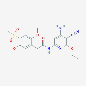 molecular formula C19H22N4O6S B12597928 Benzeneacetamide, N-(4-amino-5-cyano-6-ethoxy-2-pyridinyl)-2,5-dimethoxy-4-(methylsulfonyl)- 