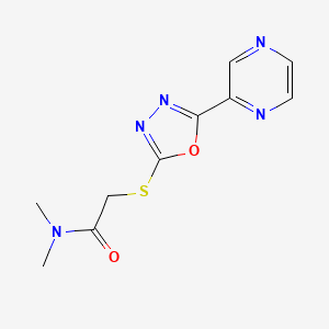 molecular formula C10H11N5O2S B12598264 Acetamide,N,N-dimethyl-2-[(5-pyrazinyl-1,3,4-oxadiazol-2-YL)thio]- 