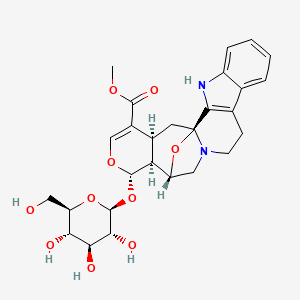 molecular formula C27H32N2O10 B1259829 methyl (1S,15S,16S,17S,21S)-17-[(2S,3R,4S,5S,6R)-3,4,5-trihydroxy-6-(hydroxymethyl)oxan-2-yl]oxy-18,23-dioxa-3,13-diazahexacyclo[13.7.1.01,13.02,10.04,9.016,21]tricosa-2(10),4,6,8,19-pentaene-20-carboxylate 