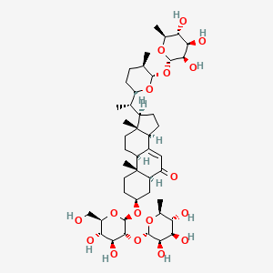 molecular formula C45H72O17 B1259868 (3S,5S,9R,10R,13R,14R,17R)-3-[(2R,3R,4S,5S,6R)-4,5-二羟基-6-(羟甲基)-3-[(2S,3R,4R,5R,6S)-3,4,5-三羟基-6-甲基氧杂环-2-基]氧杂环-2-基]氧基-10,13-二甲基-17-[(1S)-1-[(2S,5R,6S)-5-甲基-6-[(2S,3R,4R,5R,6S)-3,4,5-三羟基-6-甲基氧杂环-2-基]氧杂环-2-基]乙基]-1,2,3,4,5,9,11,12,14,15,16,17-十二氢环戊[a]菲并蒽-6-酮 