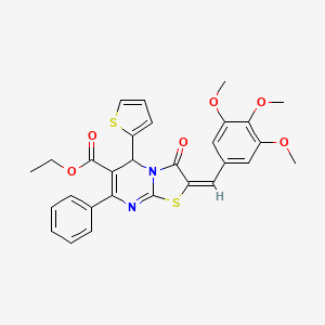 molecular formula C29H26N2O6S2 B1259910 ethyl (2E)-3-oxo-7-phenyl-5-thiophen-2-yl-2-[(3,4,5-trimethoxyphenyl)methylidene]-5H-[1,3]thiazolo[3,2-a]pyrimidine-6-carboxylate 