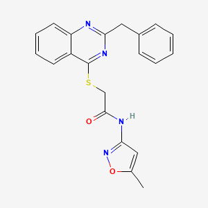 molecular formula C21H18N4O2S B12599121 2-[(2-Benzyl-4-quinazolinyl)sulfanyl]-N-(5-methyl-1,2-oxazol-3-yl)acetamide 