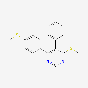 molecular formula C18H16N2S2 B12599174 Pyrimidine, 4-(methylthio)-6-[4-(methylthio)phenyl]-5-phenyl- CAS No. 651316-36-8