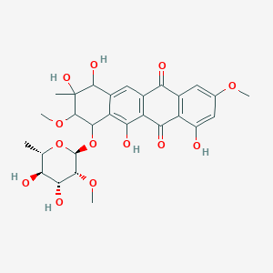 molecular formula C28H32O13 B1259952 7-[(2S,3R,4R,5R,6S)-4,5-dihydroxy-3-methoxy-6-methyloxan-2-yl]oxy-4,6,9,10-tetrahydroxy-2,8-dimethoxy-9-methyl-8,10-dihydro-7H-tetracene-5,12-dione 