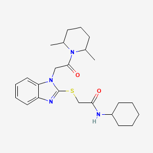 N-Cyclohexyl-2-({1-[2-(2,6-dimethyl-1-piperidinyl)-2-oxoethyl]-1H-benzimidazol-2-yl}sulfanyl)acetamide