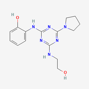 molecular formula C15H20N6O2 B1260048 2-[[4-(2-Hydroxyethylamino)-6-(1-pyrrolidinyl)-1,3,5-triazin-2-yl]amino]phenol 