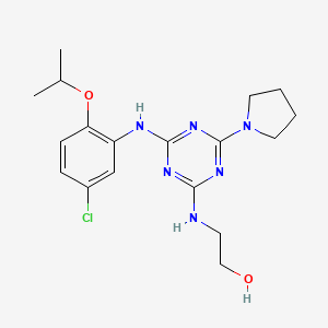 molecular formula C18H25ClN6O2 B1260140 2-[[4-(5-Chloro-2-propan-2-yloxyanilino)-6-(1-pyrrolidinyl)-1,3,5-triazin-2-yl]amino]ethanol 