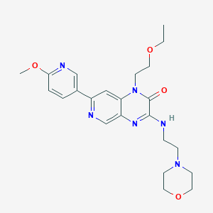 molecular formula C23H30N6O4 B12602889 Pyrido[3,4-b]pyrazin-2(1H)-one, 1-(2-ethoxyethyl)-7-(6-methoxy-3-pyridinyl)-3-[[2-(4-morpholinyl)ethyl]amino]- 