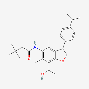 molecular formula C27H37NO3 B1260355 N-(7-(1-hydroxyethyl)-3-(4-isopropylphenyl)-4,6-dimethyl-2,3-dihydro-1-benzofuran-5-yl)-3,3-dimethylbutanamide 