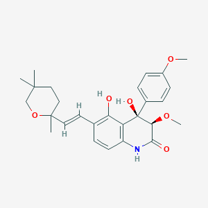 molecular formula C27H33NO6 B1260501 (3R,4R)-4,5-二羟基-3-甲氧基-4-(4-甲氧基苯基)-6-((E)-2-(2,5,5-三甲基四氢-2H-吡喃-2-基)乙烯基)-3,4-二氢喹啉-2(1H)-酮 