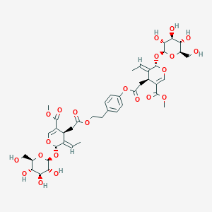 molecular formula C42H54O22 B1260505 NCGC00169398-02_C42H54O22_2H-吡喃-4-乙酸，3-乙叉基-2-(β-D-吡喃葡萄糖基氧基)-3,4-二氢-5-(甲氧羰基)-，2-[4-[[2-[(2S,3E,4S)-3-乙叉基-2-(β-D-吡喃葡萄糖基氧基)-3,4-二氢-5-(甲氧羰基)-2H-吡喃-4-基]乙酰]氧基]苯基]乙基酯，(2S,3E,4S)- 