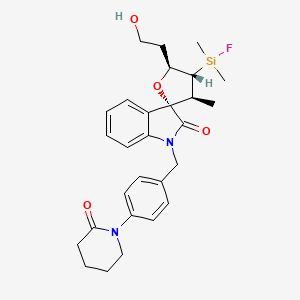 molecular formula C28H35FN2O4Si B1260560 (3S,3'S,4'R,5'S)-4'-[fluoro(dimethyl)silyl]-5'-(2-hydroxyethyl)-3'-methyl-1-[[4-(2-oxo-1-piperidinyl)phenyl]methyl]-2-spiro[indole-3,2'-oxolane]one 
