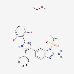 molecular formula C27H27F2N5O3S B12605793 6-[2-(2,6-difluorophenyl)-5-phenyl-1H-imidazol-4-yl]-1-propan-2-ylsulfonylbenzimidazol-2-amine;ethanol CAS No. 890653-92-6