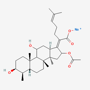 molecular formula C31H47NaO6 B1260643 sodium;(2Z)-2-[(3S,4R,5R,8R,10S,11S,13R,14R)-16-acetyloxy-3,11-dihydroxy-4,8,10,14-tetramethyl-2,3,4,5,6,7,9,11,12,13,15,16-dodecahydro-1H-cyclopenta[a]phenanthren-17-ylidene]-6-methylhept-5-enoate 