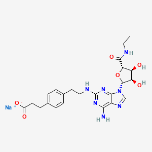 molecular formula C23H28N7NaO6 B1260650 sodium;3-[4-[2-[[6-amino-9-[(2R,3R,4S,5S)-5-(ethylcarbamoyl)-3,4-dihydroxyoxolan-2-yl]purin-2-yl]amino]ethyl]phenyl]propanoate 