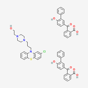 molecular formula C61H54ClN3O9S B1260655 2-[4-[3-(2-Chlorophenothiazin-10-yl)propyl]piperazin-1-yl]ethanol;2-(4-hydroxy-3-phenylbenzoyl)benzoic acid 