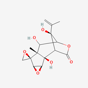 molecular formula C15H18O7 B1260660 (2R,3S,5R,6R,7R,12S)-2,8,12-trihydroxy-7-methyl-12-prop-1-en-2-ylspiro[4,10-dioxatetracyclo[7.2.1.02,7.03,5]dodecane-6,2'-oxirane]-11-one 