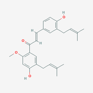 molecular formula C26H30O4 B1260734 (E)-1-[4-hydroxy-2-methoxy-5-(3-methylbut-2-enyl)phenyl]-3-[4-hydroxy-3-(3-methylbut-2-enyl)phenyl]prop-2-en-1-one 