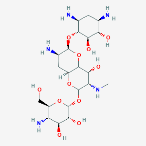 (2R,3R,4S,5S,6S)-2-[[(3S,4R,6S,7R,8aS)-7-amino-6-[(1R,2R,3S,4R,6S)-4,6-diamino-2,3-dihydroxycyclohexyl]oxy-4-hydroxy-3-(methylamino)-2,3,4,4a,6,7,8,8a-octahydropyrano[3,2-b]pyran-2-yl]oxy]-5-amino-6-(hydroxymethyl)oxane-3,4-diol