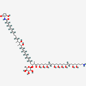 molecular formula C70H108N2O20 B1260920 (2E,4E,6E,8E,12E,18E,20E,22E,24E,26E,38E,48E)-56-amino-15,17,33,35,37,41,43,45,47,51,53-undecahydroxy-N-(2-hydroxy-5-oxocyclopenten-1-yl)-14,16,30-trimethyl-31-oxo-29-[(2R,3R,4R,5R,6S)-3,4,5-trihydroxy-6-methyloxan-2-yl]oxyhexapentaconta-2,4,6,8,12,18,20,22,24,26,38,48-dodecaenamide 
