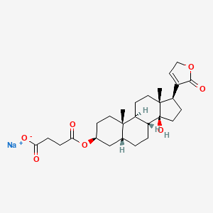 molecular formula C27H37NaO7 B1260937 sodium;4-[[(3S,5R,8R,9S,10S,13R,14S,17S)-14-hydroxy-10,13-dimethyl-17-(5-oxo-2H-furan-4-yl)-1,2,3,4,5,6,7,8,9,11,12,15,16,17-tetradecahydrocyclopenta[a]phenanthren-3-yl]oxy]-4-oxobutanoate CAS No. 51988-99-9
