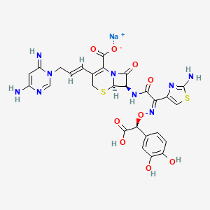 molecular formula C27H24N9NaO9S2 B1260955 sodium;(6R,7R)-3-[(E)-3-(4-amino-6-iminopyrimidin-1-yl)prop-1-enyl]-7-[[(2Z)-2-(2-amino-1,3-thiazol-4-yl)-2-[(S)-carboxy-(3,4-dihydroxyphenyl)methoxy]iminoacetyl]amino]-8-oxo-5-thia-1-azabicyclo[4.2.0]oct-2-ene-2-carboxylate 