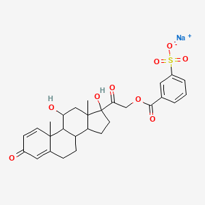 molecular formula C28H31NaO9S B1260960 sodium;3-[2-(11,17-dihydroxy-10,13-dimethyl-3-oxo-7,8,9,11,12,14,15,16-octahydro-6H-cyclopenta[a]phenanthren-17-yl)-2-oxoethoxy]carbonylbenzenesulfonate 