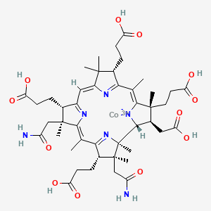 molecular formula C45H61CoN6O12+2 B1260978 3-[(1R,2S,3S,5Z,7S,8S,10Z,13S,15Z,17R,18R,19R)-2,7-bis(2-amino-2-oxoethyl)-3,13,17-tris(2-carboxyethyl)-18-(carboxymethyl)-1,2,5,7,12,12,15,17-octamethyl-8,13,18,19-tetrahydro-3H-corrin-24-id-8-yl]propanoic acid;cobalt(3+) 