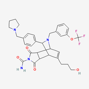 10-(3-Hydroxypropyl)-3,5-dioxo-9-[4-(pyrrolidin-1-ylmethyl)phenyl]-8-[[3-(trifluoromethoxy)phenyl]methyl]-4,8-diazatricyclo[5.2.2.02,6]undec-10-ene-4-carboxamide