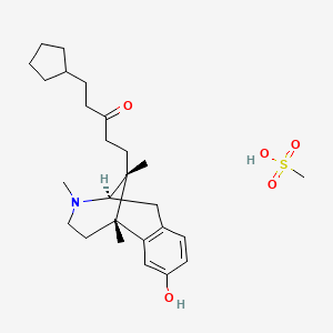 molecular formula C26H41NO5S B1261052 1-cyclopentyl-5-[(1S,9R,13R)-4-hydroxy-1,10,13-trimethyl-10-azatricyclo[7.3.1.02,7]trideca-2(7),3,5-trien-13-yl]pentan-3-one;methanesulfonic acid 