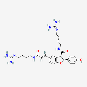 molecular formula C28H38N8O4 B1261057 (2R,3S)-N-(4-guanidinobutyl)-5-(3-(4-guanidinobutylamino)-3-oxoprop-1-enyl)-2-(4-hydroxyphenyl)-2,3-dihydrobenzofuran-3-carboxamide 