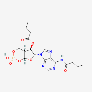 molecular formula C18H24N5O8P B1261111 丁酸 [(4aS,5R,6R,7aR)-2-羟基-2-氧代-6-[6-(1-氧代丁氨基)-9-嘌呤基]-4a,5,6,7a-四氢-4H-呋喃[2,3-d][1,3,2]二氧杂磷杂环-5-基] 酯 