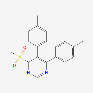 molecular formula C19H18N2O2S B12611306 Pyrimidine, 4,5-bis(4-methylphenyl)-6-(methylsulfonyl)- CAS No. 651316-33-5