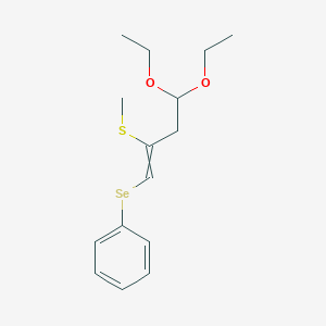 molecular formula C15H22O2SSe B12611527 {[4,4-Diethoxy-2-(methylsulfanyl)but-1-en-1-yl]selanyl}benzene CAS No. 647010-04-6