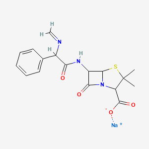 molecular formula C17H18N3NaO4S B1261216 4-Thia-1-azabicyclo[3.2.0]heptane-2-carboxylicacid, 3,3-dimethyl-6-[[(2R)-2-(methyleneamino)-2-phenylacetyl]amino]-7-oxo-,sodium salt (1:1), (2S,5R,6R)- 