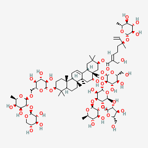 molecular formula C86H138O42 B1261228 [(2S,3R,4S,5S,6R)-3-[(2S,3R,4S,5S,6S)-5-[(2S,3R,4R,5S)-3,4-dihydroxy-5-(hydroxymethyl)oxolan-2-yl]oxy-3-hydroxy-6-methyl-4-[(2S,3R,4S,5S,6R)-3,4,5-trihydroxy-6-methyloxan-2-yl]oxyoxan-2-yl]oxy-4,5-dihydroxy-6-(hydroxymethyl)oxan-2-yl] (3S,4aR,5R,6aR,6aS,6bR,8aR,10S,12aR,14bS)-10-[(2R,3R,4S,5S,6R)-6-[[(2R,3R,4S,5R,6R)-4,5-dihydroxy-6-methyl-3-[(2S,3R,4S,5R)-3,4,5-trihydroxyoxan-2-yl]oxyoxan-2-yl]oxymethyl]-3,4,5-trihydroxyoxan-2-yl]oxy-5-hydroxy-3-[(2E,6S)-2-(hydroxymethyl)-6-methyl-6-[(2S,3R,4S,5S,6R)-3,4,5-trihydroxy-6-methyloxan-2-yl]oxyocta-2,7-dienoyl]oxy-2,2,6a,6b,9,9,12a-heptamethyl-1,3,4,5,6,6a,7,8,8a,10,11,12,13,14b-tetradecahydropicene-4a-carboxylate 
