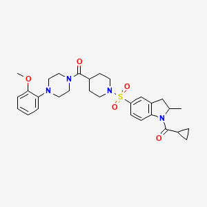 molecular formula C30H38N4O5S B1261234 Cyclopropyl-[5-[[4-[[4-(2-methoxyphenyl)-1-piperazinyl]-oxomethyl]-1-piperidinyl]sulfonyl]-2-methyl-2,3-dihydroindol-1-yl]methanone 