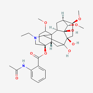 molecular formula C32H44N2O9 B1261245 N-(2-{[(20-Ethyl-7,8,9-trihydroxy-1,14,16-trimethoxyaconitan-4-yl)oxy]carbonyl}phenyl)ethanimidic acid 
