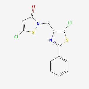 molecular formula C13H8Cl2N2OS2 B12612979 5-Chloro-2-[(5-chloro-2-phenyl-1,3-thiazol-4-yl)methyl]-1,2-thiazol-3(2H)-one CAS No. 918108-02-8