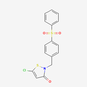 molecular formula C16H12ClNO3S2 B12613003 2-{[4-(Benzenesulfonyl)phenyl]methyl}-5-chloro-1,2-thiazol-3(2H)-one CAS No. 918107-88-7