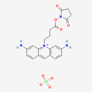 molecular formula C21H21ClN4O8 B1261320 3,6-Diamino-10-{4-[(2,5-dioxopyrrolidin-1-yl)oxy]-4-oxobutyl}acridinium perchlorate 