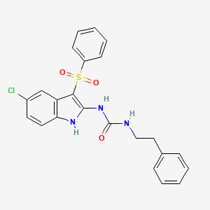 molecular formula C23H20ClN3O3S B12614387 N-[3-(Benzenesulfonyl)-5-chloro-1H-indol-2-yl]-N'-(2-phenylethyl)urea CAS No. 918493-73-9