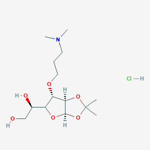 molecular formula C14H28ClNO6 B1261570 (1R)-1-[(3aR,6S,6aR)-6-[3-(dimethylamino)propoxy]-2,2-dimethyl-3a,5,6,6a-tetrahydrofuro[2,3-d][1,3]dioxol-5-yl]ethane-1,2-diol;hydrochloride 